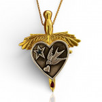 Between Worlds - Heart Locket with Dagger Ruby Silver 925